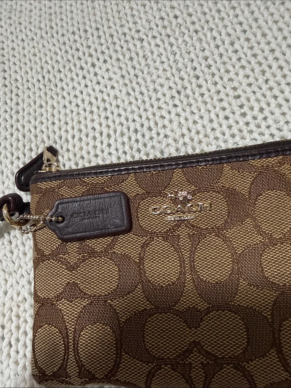 Vintage Coach Brown Signature Canvas Wristlet
